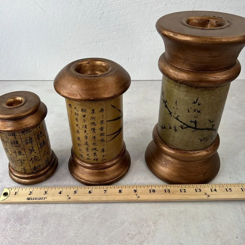 Vintage Chinese Themed Candle Holders‎ Set Of 3